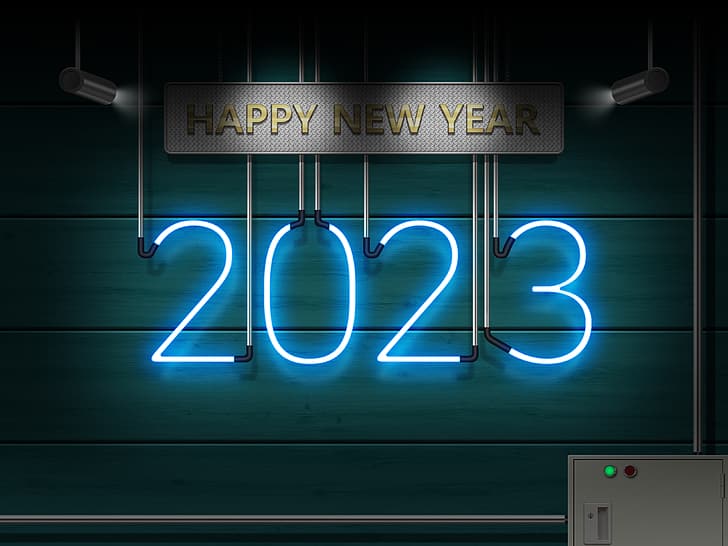 Ano Novo, 2023 (Ano), sinal de néon, néon, HD papel de parede