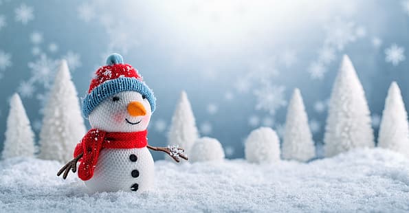 hiver, neige, nouvel an, noël, bonhomme de neige, joyeux noël, noël, décoration, Fond d'écran HD HD wallpaper