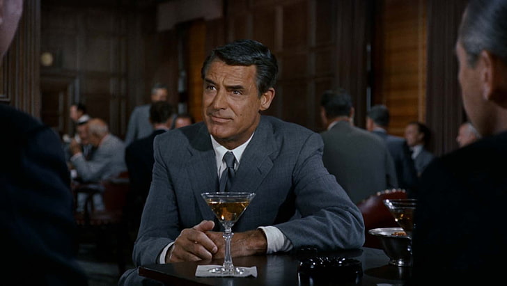 Cary Grant, North by Northwest, Alfred Hitchcock, New York City, cocktail, HD wallpaper