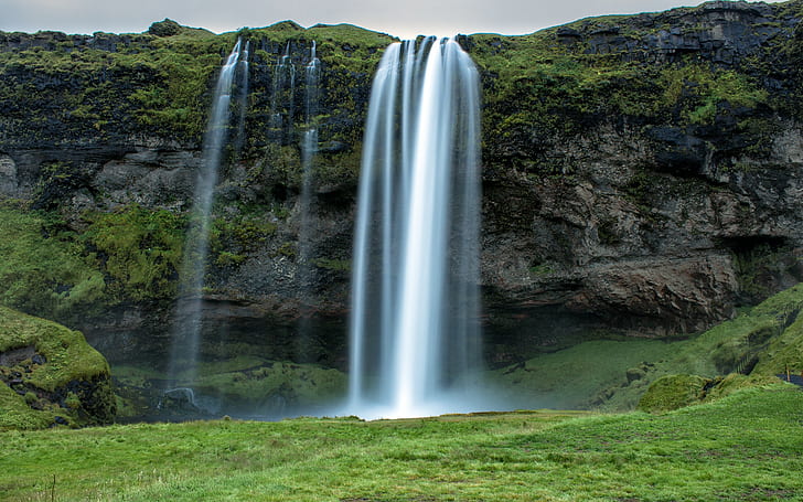 Seljalandsfoss Waterfall, Iceland, Seljalandsfoss Waterfall, Iceland, Seljalandsfoss, flow, rock, HD wallpaper