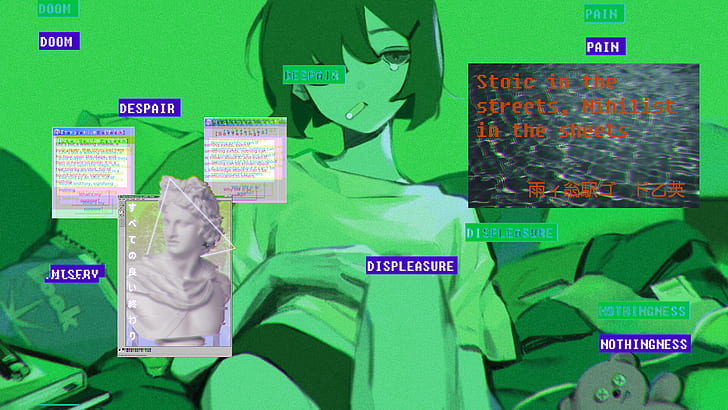 Vaporwave, Anime Girls, Philosophie, Stoizismus, Nihilismus, HD-Hintergrundbild