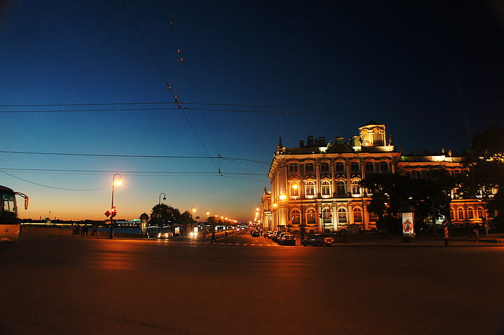 night, river, Peter, Saint Petersburg, The Hermitage, Russia, Museum, SPb, Neva, St. Petersburg, HD wallpaper