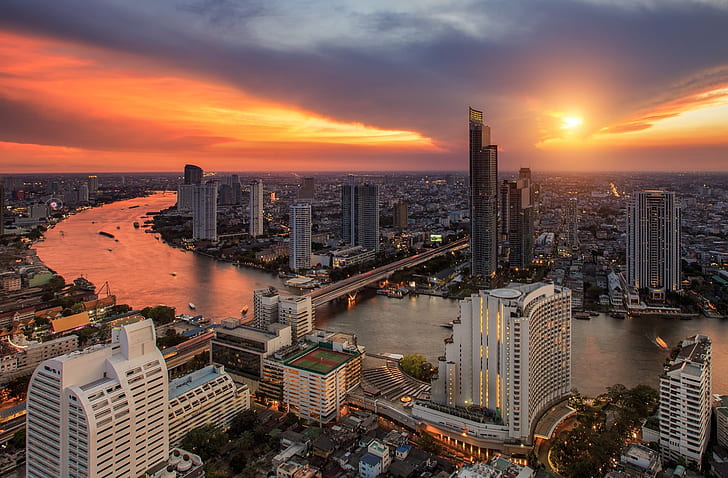 пейзаж, град, панорама, Тайланд, Банкок, HD тапет