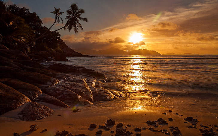 La Digue Island на Сейшельских островах Paradise Beach Gold Sunset Ultra Hd Обои для рабочего стола Мобильные телефоны и ноутбуки 3840 × 2400, HD обои