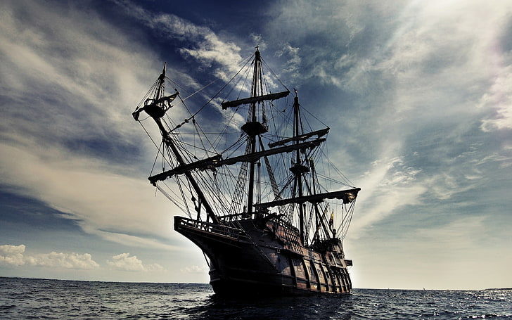 bateau brun, bateau, mer, ciel, 17e siècle, voilier, voile, Fond d'écran HD