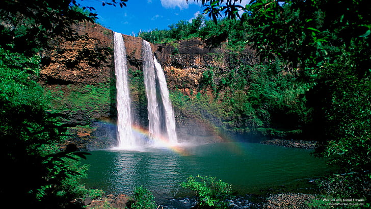 ハワイ、カウアイ島のワイルア滝、 HDデスクトップの壁紙