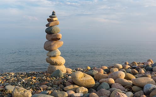 morze, kamienie, równowaga, Tapety HD HD wallpaper
