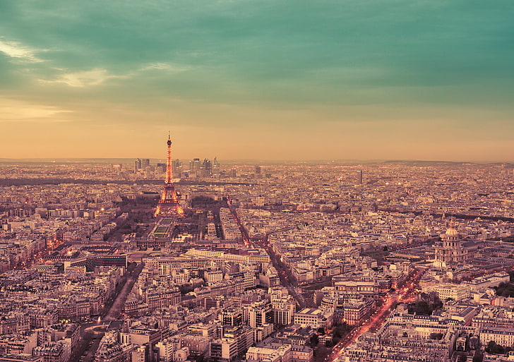 エッフェル塔、パリ、パリ、フランス、エッフェル塔、都市景観のエッフェル塔の空中写真、 HDデスクトップの壁紙