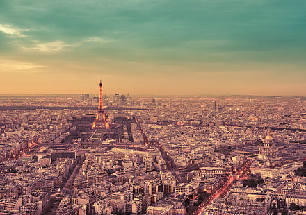 Айфелова кула, въздушна снимка на Айфеловата кула, Париж, Париж, Франция, Айфелова кула, градски пейзаж, HD тапет HD wallpaper
