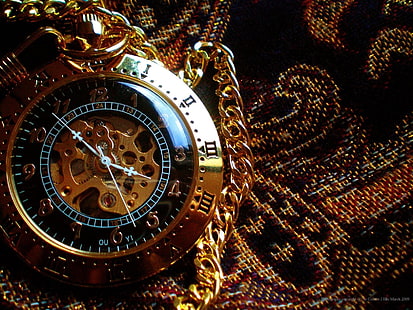 ساعة ميكانيكية دائرية بإطار ذهبي اللون ، steampunk ، ساعة، خلفية HD HD wallpaper