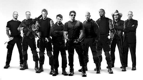 foto di star d'azione, film, Sylvester Stallone, Bruce Willis, Jason Statham, The Expendables, Sfondo HD HD wallpaper