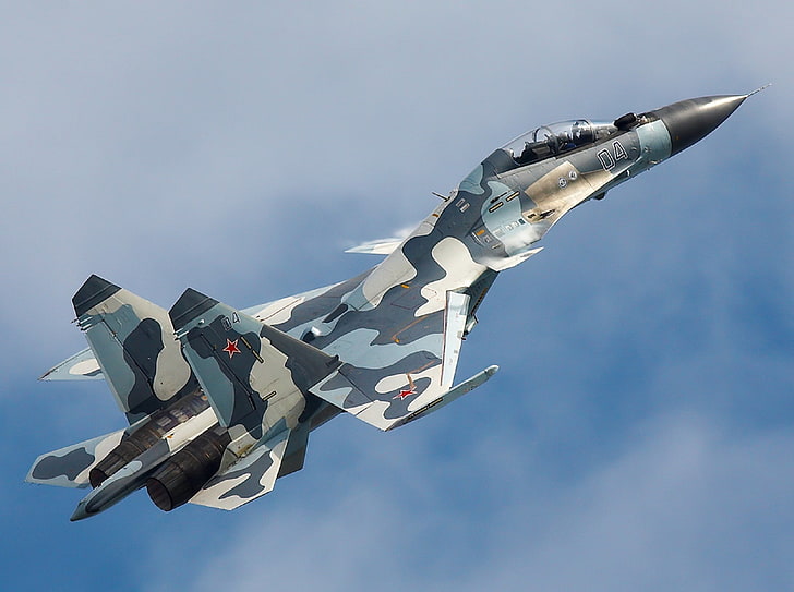 schwarzes, graues und braunes Tarnungskampfflugzeug, Kämpfer, trocken, Su-30MKM, HD-Hintergrundbild