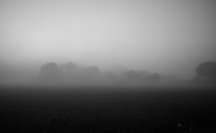 Gloomy Day, Black and White, Dark, White, Black, Farm, Mist, Sweden, Lightroom, gloomy, anaset, robertsfors, vasterbotten, HD wallpaper