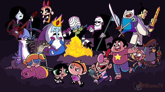 Cartoon Network karakterleri duvar kağıdı, Adventure Time, Steven Universe, Billy ve Mandy'nin Grim Maceraları, Powerpuff Girls, Düzenli Gösteri, Samuray Jack, Cartoon Network, crossover, HD masaüstü duvar kağıdı HD wallpaper