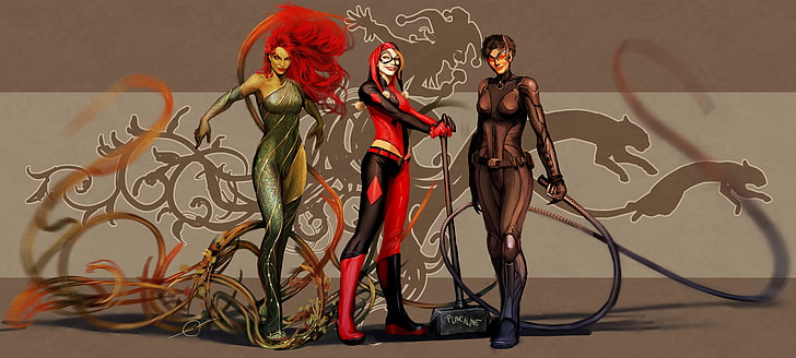 DC The Birds of Prey توضيح ، فن ، كاريكاتير DC ، Catwoman ، سيلينا كايل ، Harley Quinn ، Poison Ivy ، nebezial ، Dr. Pamela Lillian Isley، خلفية HD