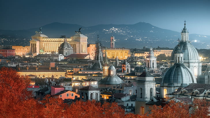 automne, nuit, la ville, Rome, Italie, Fond d'écran HD