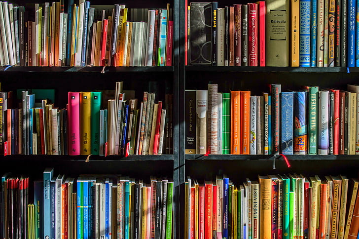 bookcase, books, bookshelves, education, library, research, rows, shelf, public domain images, HD wallpaper