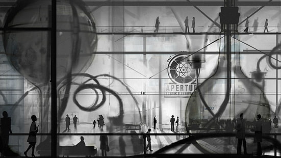 mesa superior de vidro com estrutura de metal preto, videogames, Portal (jogo), Portal 2, Aperture Laboratories, Valve Corporation, GLaDOS, HD papel de parede HD wallpaper