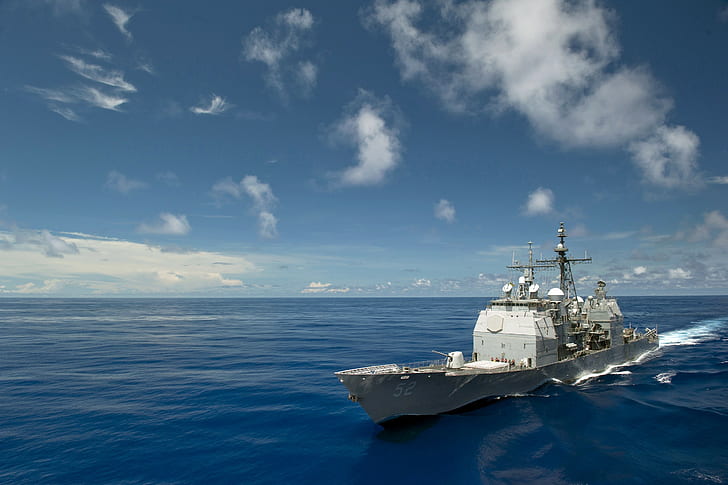 navy, USS Bunker Hill, Ticonderoga class, Destroyer, vehicle, military, ship, HD wallpaper
