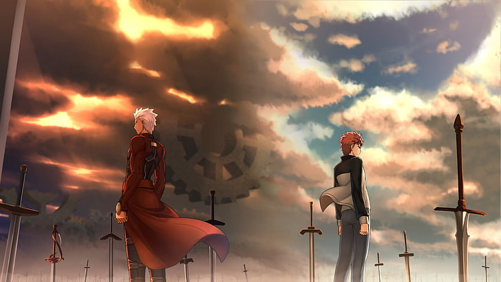 Fate Stay anime illustration, Fate Series, Fate/Stay Night: Unlimited Blade Works, Archer (Fate/Stay Night), Shirou Emiya, HD wallpaper