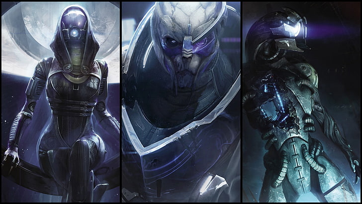alien vs predator art, Mass Effect, Garrus Vakarian, Legion, collage, Wallpaper HD