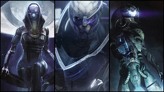 извънземно срещу хищник изкуство, Mass Effect, Garrus Vakarian, Legion, колаж, HD тапет HD wallpaper