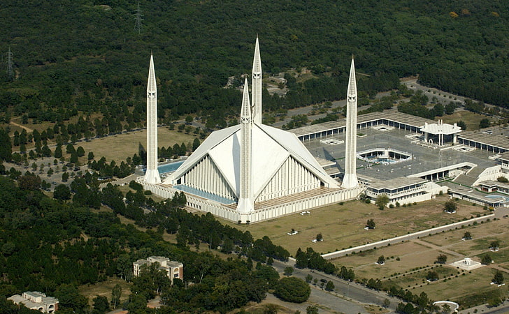 Faisal Masjid Islamabad Pakistán, edificio de 4 postes de hormigón blanco, Asia, Pakistán, hermosa mezquita, islamabad masjid, Pakistán beauti, Fondo de pantalla HD