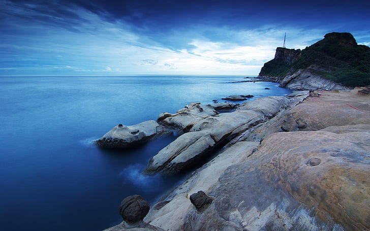 Somewhere in Taiwan, rocks, sea, landscape, background, HD wallpaper