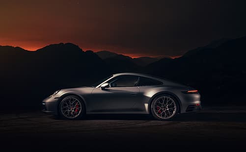 Coupé, 911, Porsche, Carrera 4S, 992, 2019, die Silhouetten der Berge, HD-Hintergrundbild HD wallpaper