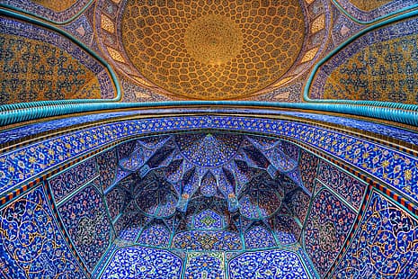 Iran, Isfahan, Sheikh Lotfollah-moskén, arkitektur, bottenvy, mönster, moské, HD tapet HD wallpaper