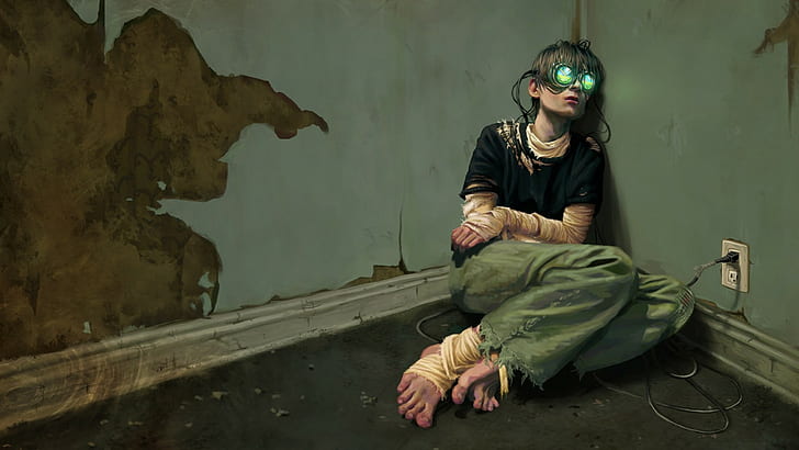 dystopian, cyberpunk, sad, virtual reality, HD wallpaper