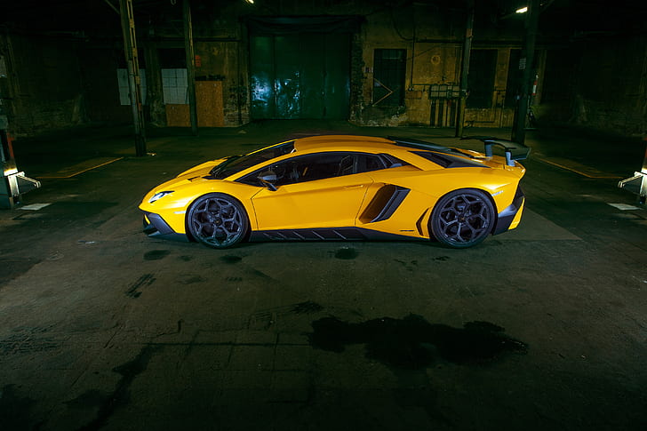 car, Lamborghini, side view, yellow, Aventador, Novitec, Torado, LP 750-4, Superveloce, HD wallpaper
