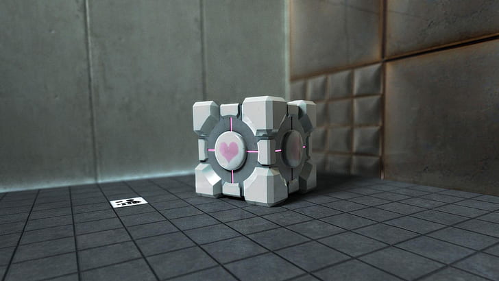Companion Cube in Test Chamber HD, companion cube, test chamber, HD wallpaper