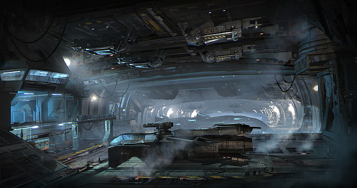 película espacial interior de la nave espacial, ciencia ficción, Star Citizen, nave espacial, hangar, videojuegos, Fondo de pantalla HD
