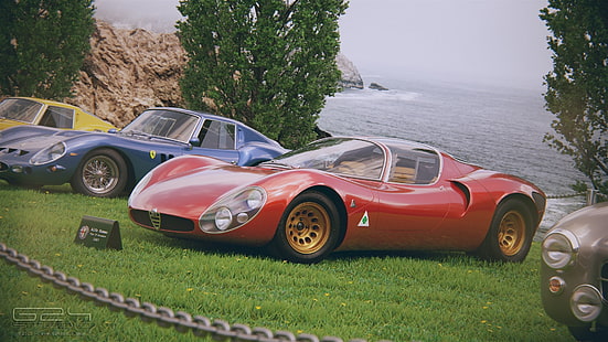 coche, Ferrari 250, Alfa Romeo, hierba, Fondo de pantalla HD HD wallpaper