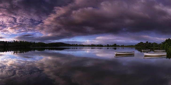 gray body of water during daytime, Gathering, gray, body of water, daytime, Scotland, Trossachs, Loch Lomond, National Park, Loch Rusky, Dawn, reflections, Boats, Rowing boat, Landscape, Canon 6D, 35mm, f4, USM, nature, lake, water, sky, reflection, forest, outdoors, scenics, tree, cloud - Sky, sunset, tranquil Scene, beauty In Nature, HD wallpaper