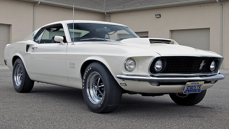 car, Boss 428 Mustang, vehicle, white cars, Ford Mustang, muscle car, HD wallpaper