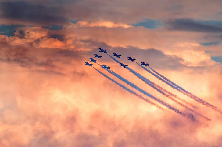 red sky, red arrows, Sunderland air show, HD wallpaper