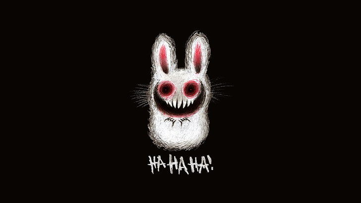 illustration de lapin Halloween blanc et rose, figure, lièvre, rire, dents, lapin sinistre, Fond d'écran HD