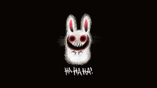 ภาพประกอบกระต่ายฮาโลวีนสีขาวและสีชมพูรูปกระต่ายเสียงหัวเราะฟันกระต่ายเป็นลางไม่ดี, วอลล์เปเปอร์ HD HD wallpaper