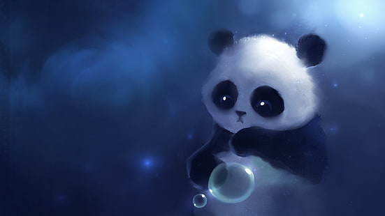 panda wallpaper, panda, artwork, Apofiss, animals, bubbles, fantasy art, HD wallpaper HD wallpaper