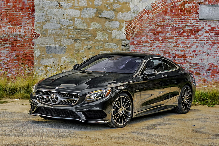 negro Mercedes-Benz coupe, pared, Mercedes-Benz, Mercedes, AMG, Negro, 2014, S 550, Clase S, C217, Fondo de pantalla HD