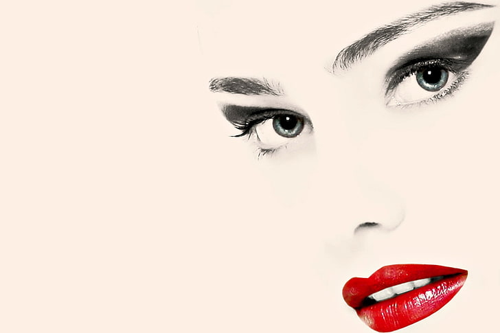 lukisan potret wanita, lihat, gadis, wajah, lipstik, bibir, Wallpaper HD