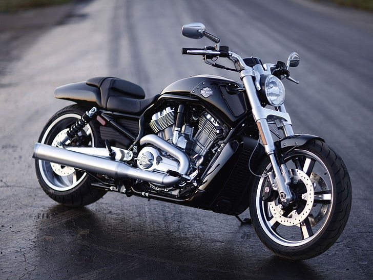 black Harley-Davidson cruiser motorcycle, Harley, Motorcycle, Harley-Davidson, V-rod, HD wallpaper