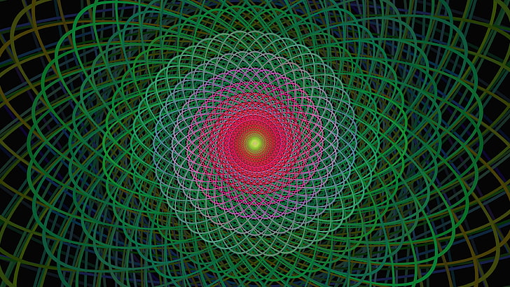 green, circle, fractal art, pattern, spiral, mandala, symmetry, psychedelic art, vortex, colorful, multicolor, HD wallpaper