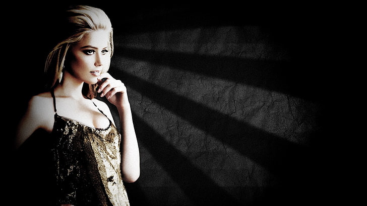 Amber Heard, blonde, blue eyes, women, celebrity, actress, looking away, HD wallpaper