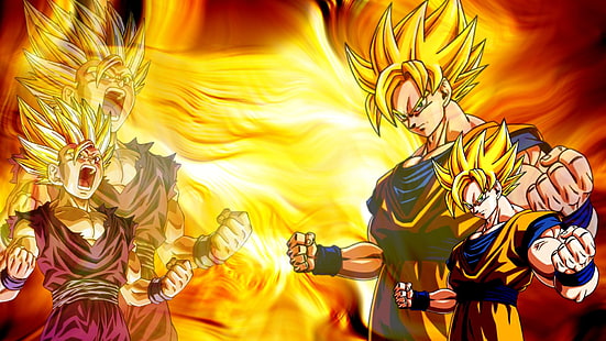 Dragon Ball Z Super Saiyan Gokou и Сон Гохан цифровые обои, аниме, Dragon Ball Z, Сон Гоку, HD обои HD wallpaper
