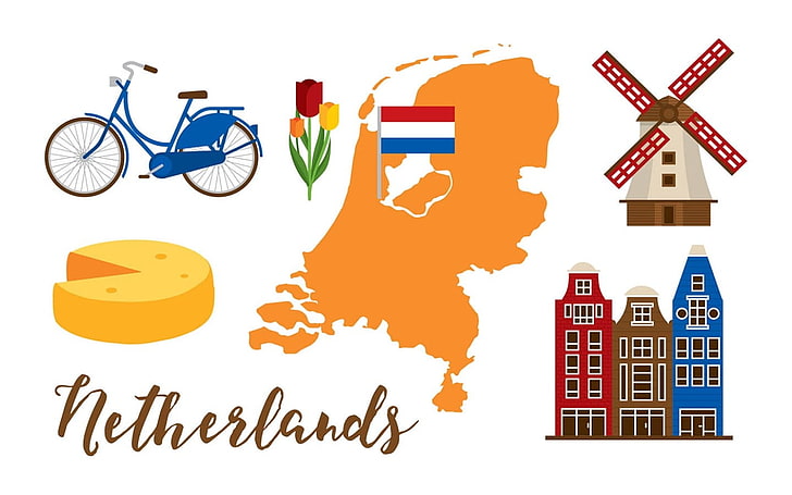 Netherlands, map, set, flag, HD wallpaper