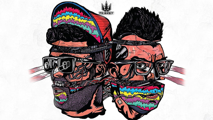 dua orang dengan ilustrasi ikat kepala, karya seni, psychedelic, logo, Wallpaper HD