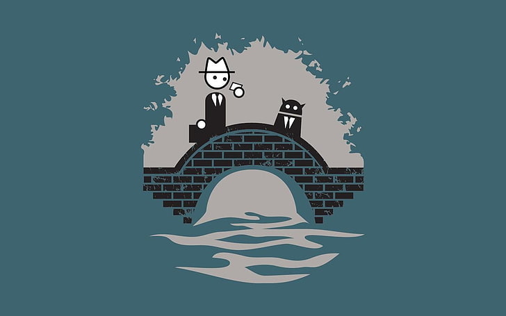 pria berjalan di atas jembatan ilustrasi, Tanda Baca Nol, Wallpaper HD